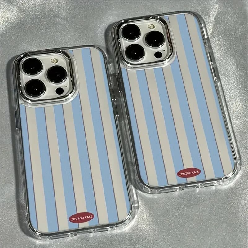 Phone Case For Samsung Galaxy S26 Ultra S25 Plus S24 FE S23 5G Blue Striped Pattern Tramsparent Shockproof Soft TPU Bumper Cover
