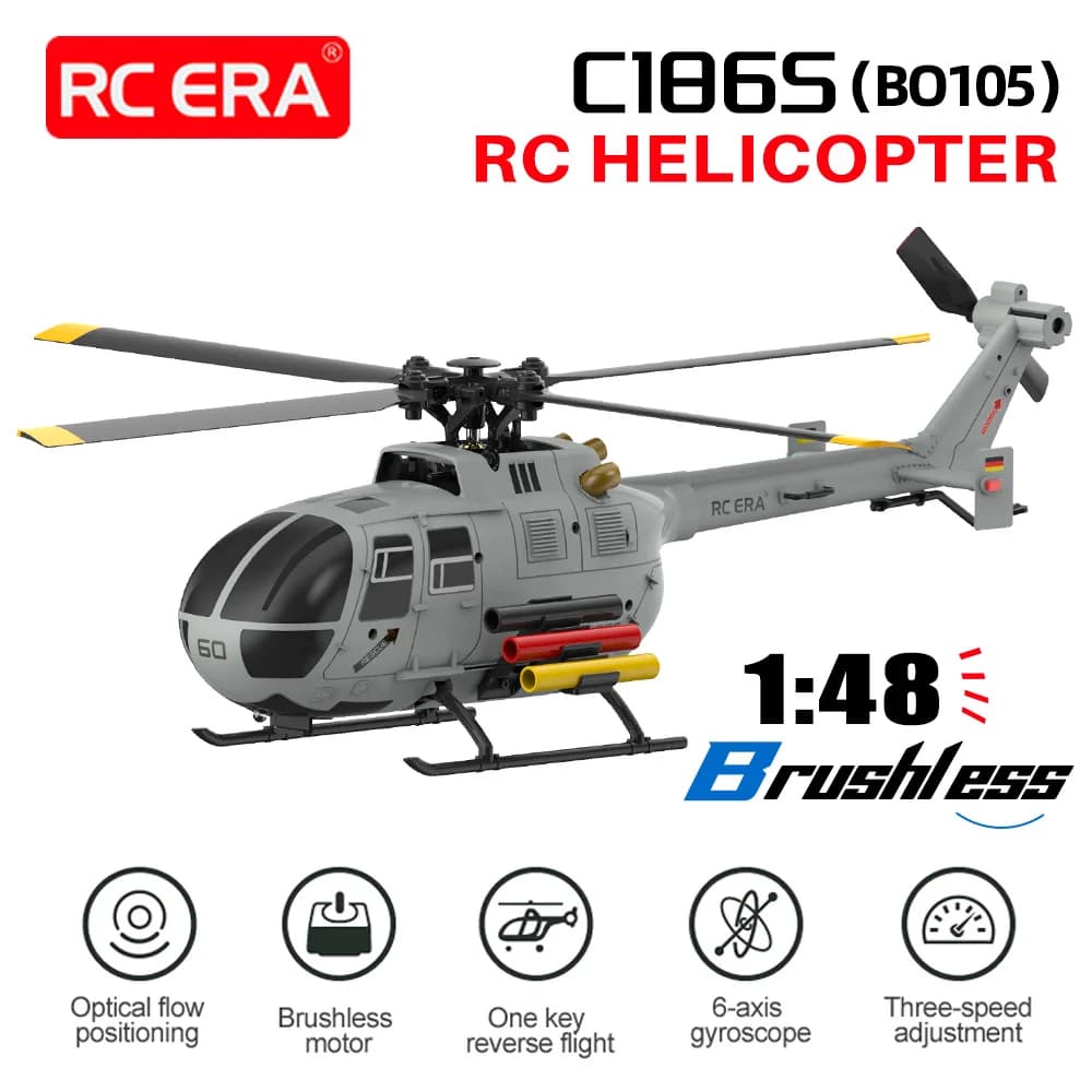 RC ERA C186S BO105 Elicottero Brushless 4CH Aereo 1/48 Posizionamento del flusso ottico Giroscopio a 6 assi Elicottero con regolazione a tre velocità