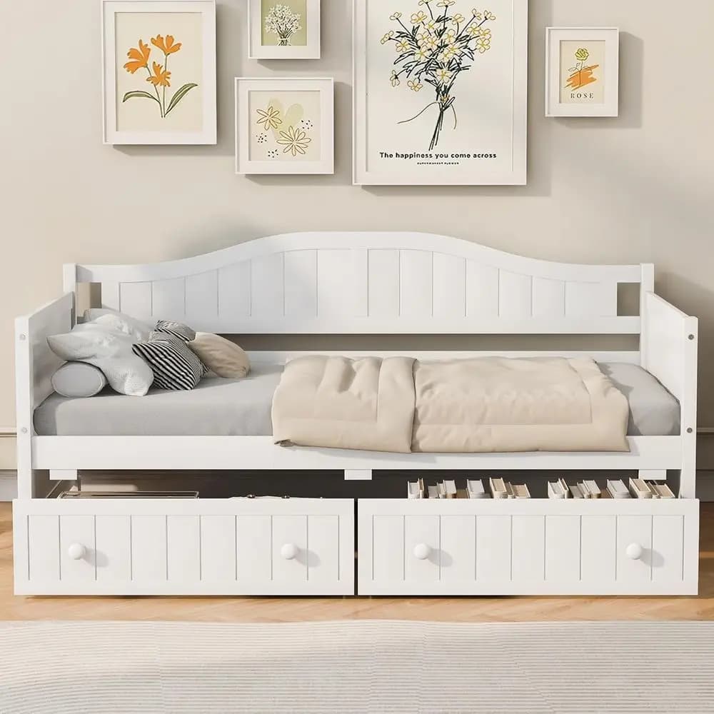 Harper & Bright Designs Letto singolo in legno di pino con 2 cassetti contenitore, letto in legno per camera da letto o soggiorno, senza rete a molle