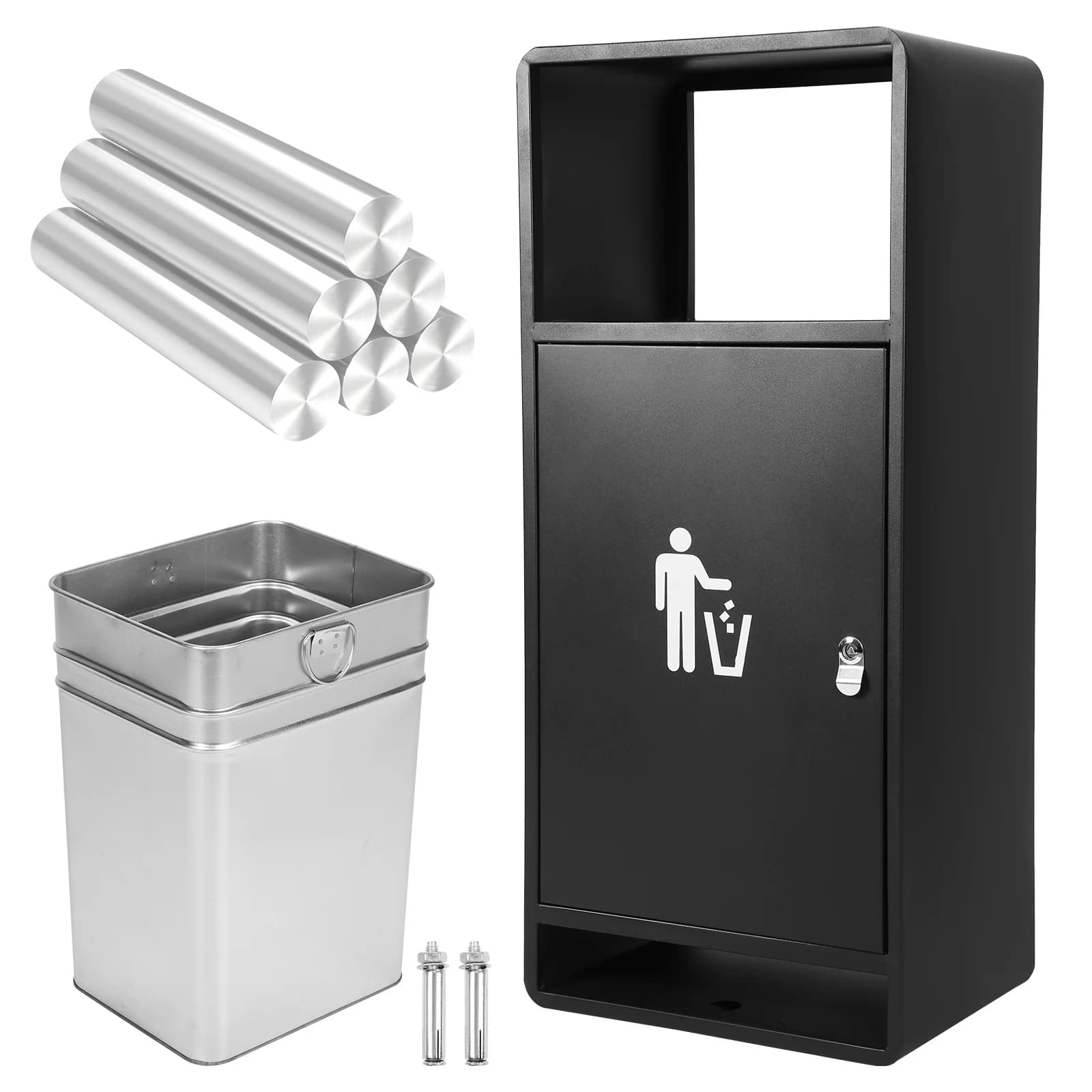 Commercial Outdoor Trash Can Modern Looking Black Recycle Bin with Removable Bin Large Capacity for Office Hotel Lobby Patio