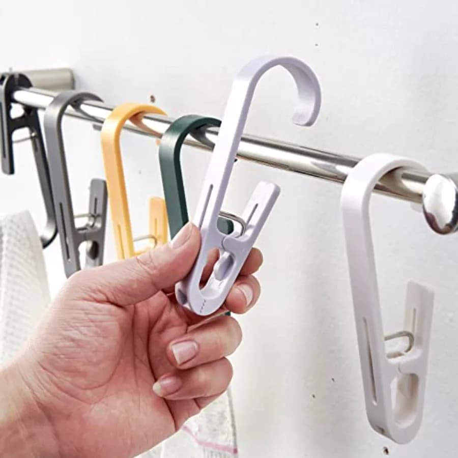Large Clothes Pins Towel Clips, Multipurpose Clothes Pins Hook, Strong Plastic Clothes Hanger. S Hook for Shower Curtain Laundr