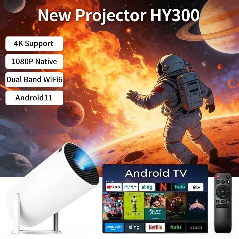 Proiettore Wifi6 290ANSI HY300 Nuovo 4K Android 11 Allwinner H713 BT50 1080P 1280x720P Cinema Portatile per Esterni