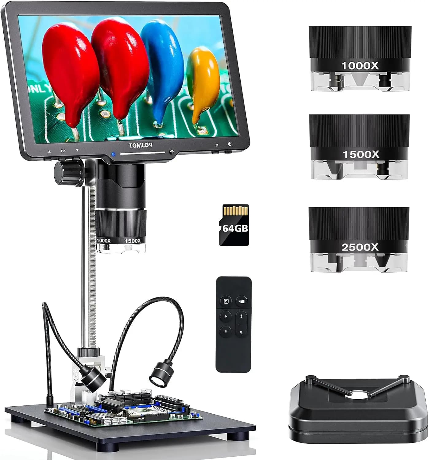 Microscopio Digitale TriL110 a 3 Lenti 10-1-2500X 2K HDMI con Schermo IPS LCD per Visualizzazione Intera della Moneta