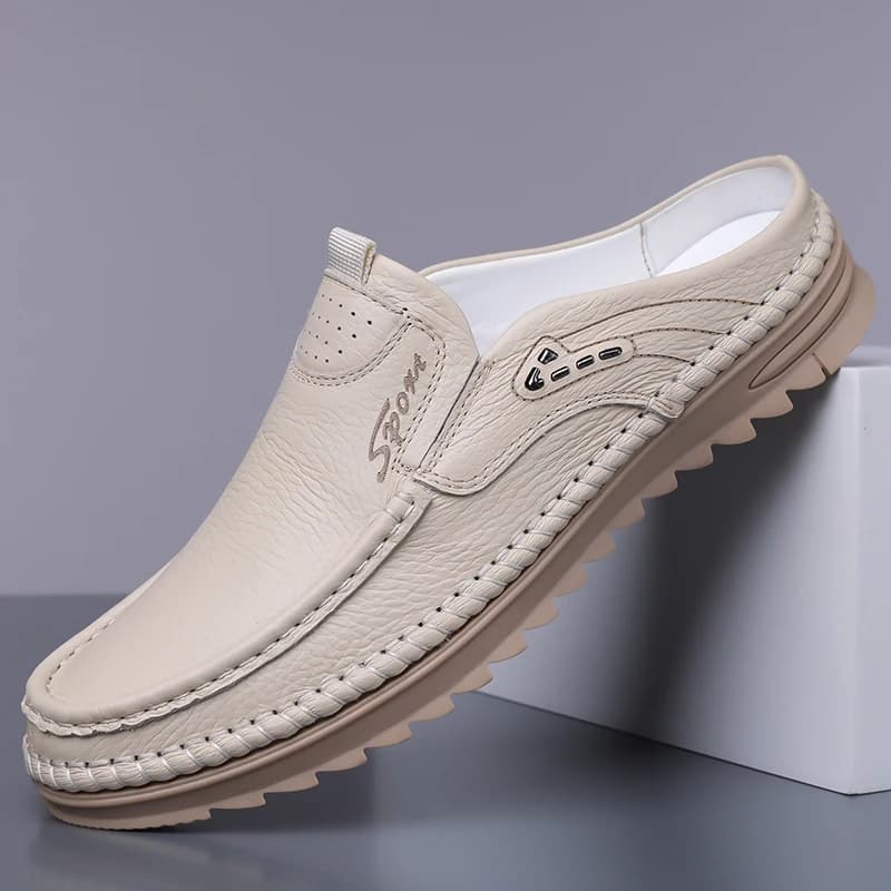 Large Popular Men Semi Slippers Breathable Soft Comfortable Lightweight Non Slip Hand Sewn Casual Lazy Shoes