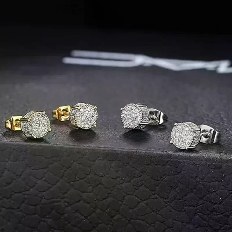 Classic Personality Geometry Round Micro Inlay Full Zircon Stud Earrings For Men Women Hip-hop Fashion Couple Earrings Jewelry