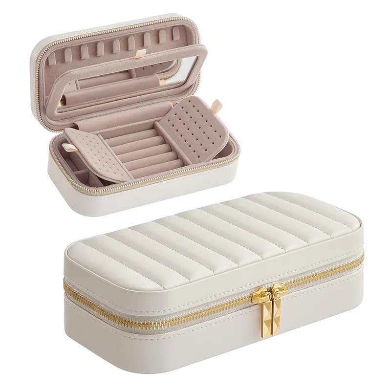 Portagioie portatile con doppia cerniera in metallo, specchio indipendente, orecchini, collane, portaoggetti per gioielli di grande capacità
