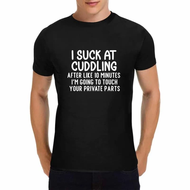 T-shirt girocollo nera da uomo I Suck At T-shirt con slogan coccole WHX 180g