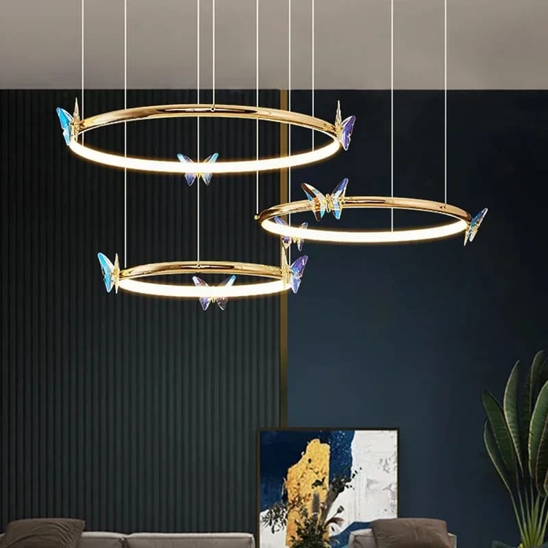 Lampadario LED Moderno a Forma di Farfalla Volante con Anello Dorato, Illuminazione Decorativa per Casa, Linea Regolabile, per Soggiorno e Camera da Letto, Ben Confezionato
