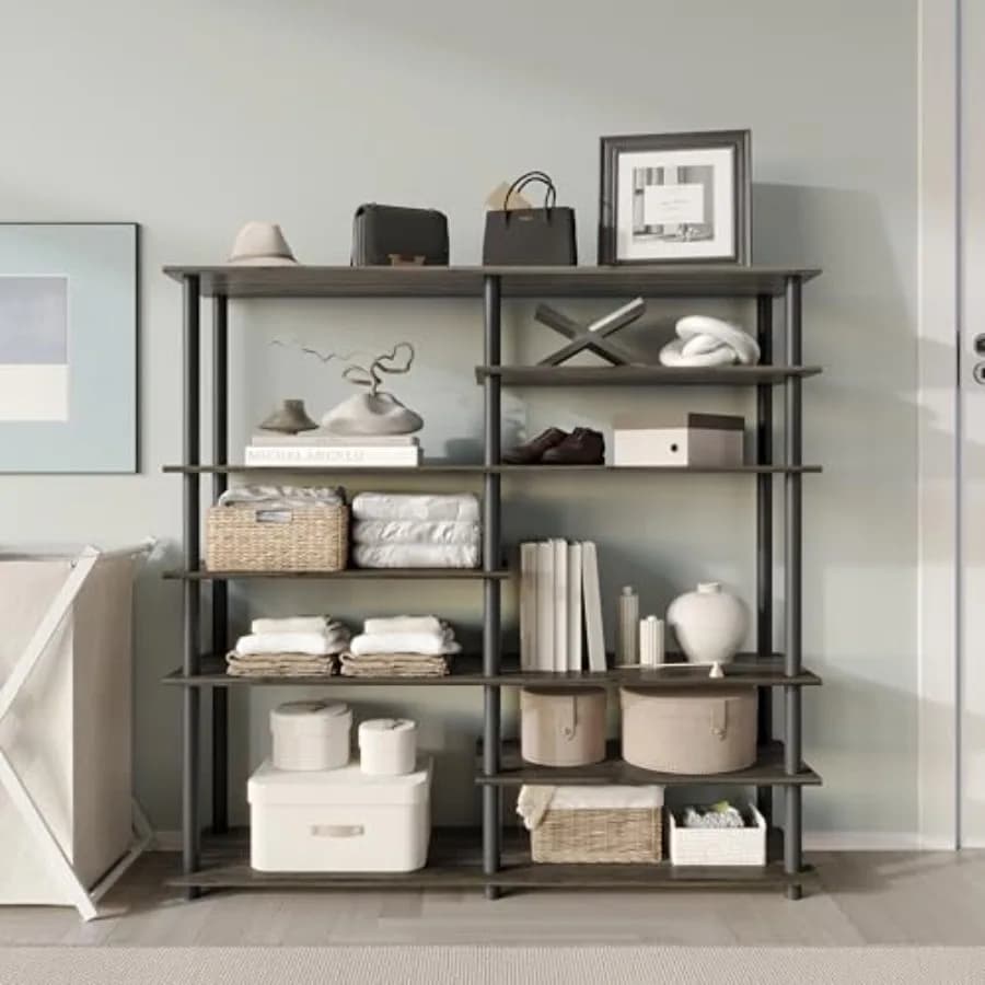 Scaffale Minimalista a 7 Ripiani Multiuso con Scaffali Aperti, Espositore Contemporaneo