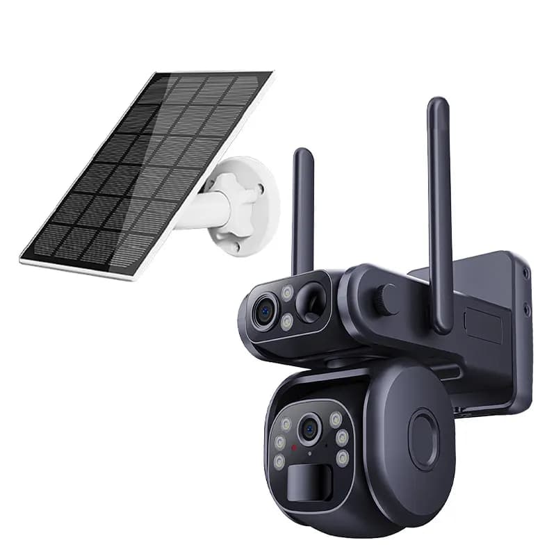 Telecamera IP Dome Ubox APP 4MP a Doppia Lente, Alimentata a Energia Solare, WIFI / 4G, Visione Notturna a Colori, Rilevamento AI Umanoide, Sicurezza Domestica, CCTV, Baby Monitor