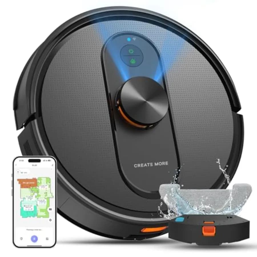 Robot Vacuum Cleaner and Washing Machines with LiDAR Mapping, 5000Pa Suction, Automatic Charging, Wi-Fi/App/Alexa Control, No-Go Zone for Domestic Animal Owners, Ideal for Dury Flooring