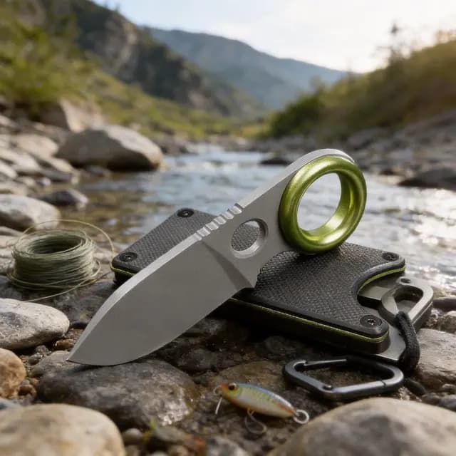 Mini stainless steel ring-shaped outdoor knife with sheath, portable camping and fishing pocket knife, hiking fruit knife