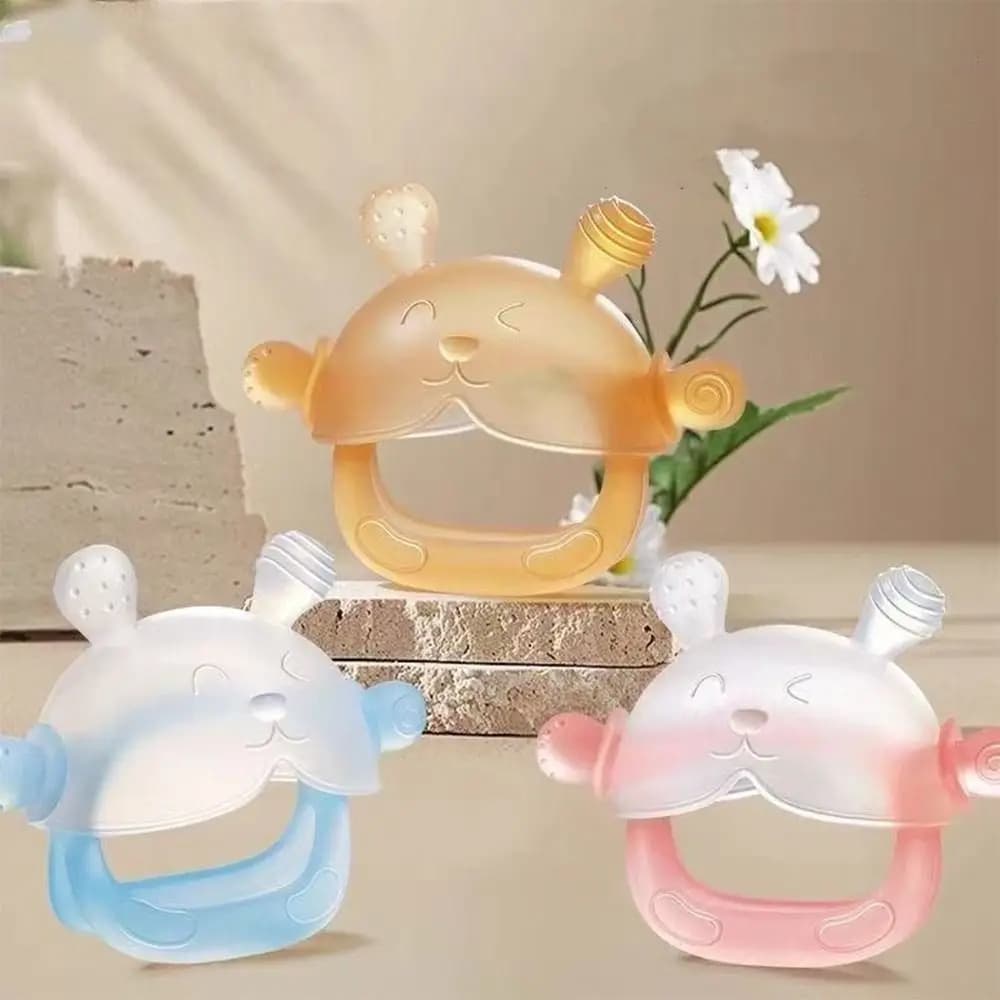 3 pz Morbido Silicone Coniglietto Dentizione Giocattolo Food Grade Del Fumetto Massaggiagengive Guanti Anti-Police BPA Libero Massaggiagengive Anello Giovani Grip