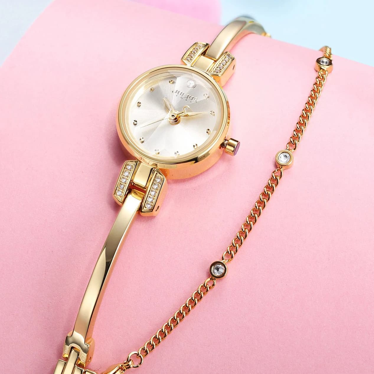 Hot Julius Lady Women's Watch Fashion Hours Dress Rhinestone Shell Bracelet Chain Business School Girl Birthday Gift Box 878