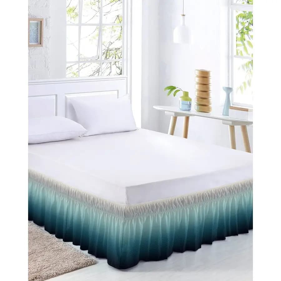 Gonna letto turchese per letto matrimoniale, altezza 18 pollici, regolabile ed elastica, avvolgente, con balze plissettate di lusso, antipolvere, per letto singolo F