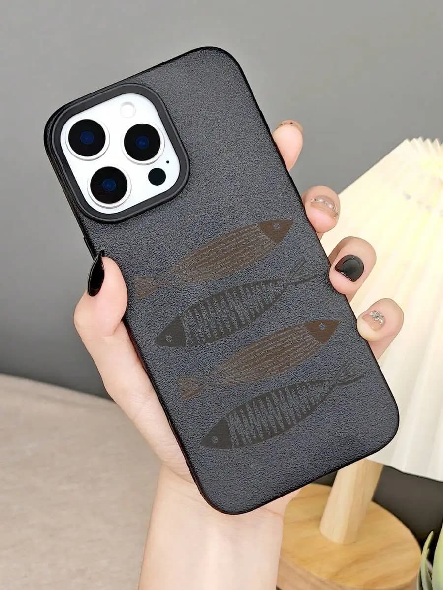 Cover Minimalista con Grafica a Linee di Pesce per iPhone 16 Pro Max 16 15 14 13 12 11 XS XR