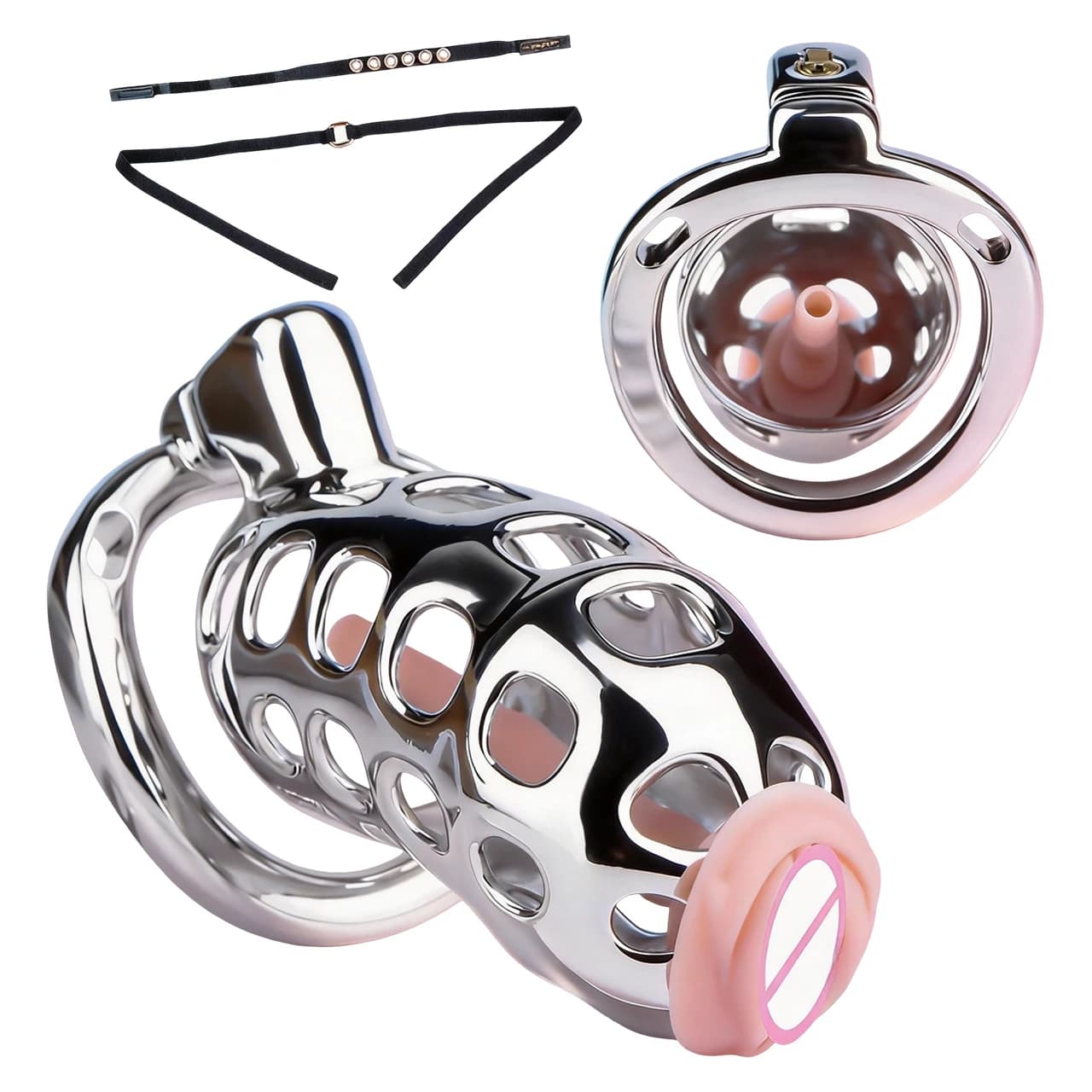 FRRK 18+ Casting device in Aluminium Alloy with Uretral Chain in Silicone Color Meat and Brush Ring, Erotic Toys for Adults