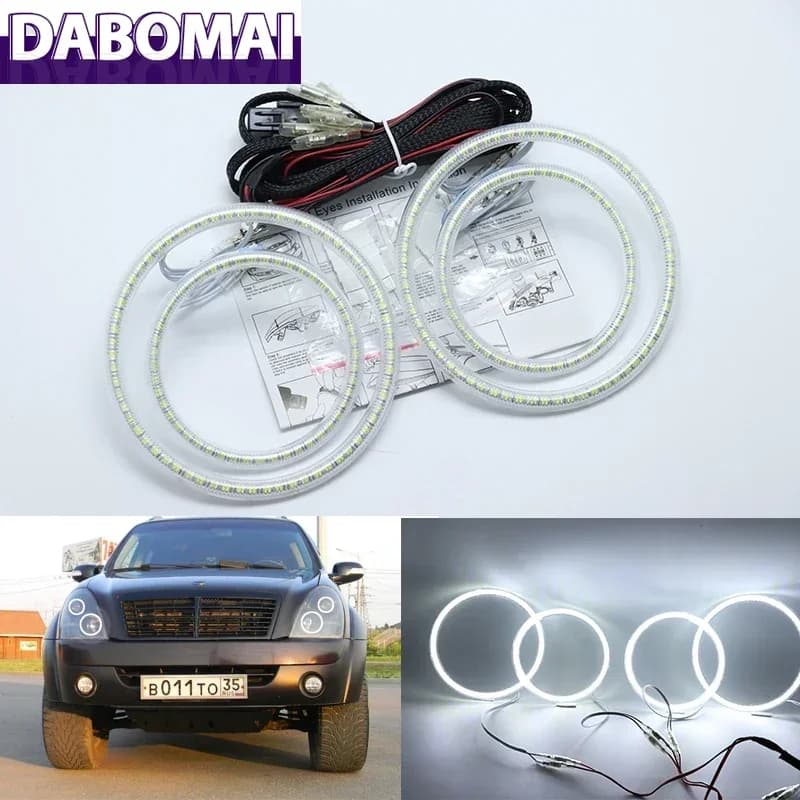 Kit Anelli Luminosi LED Bianchi SMD Ultra Luminosi 2600LM 12V Luci Diurne per Ssangyong Rexton 2006-2011