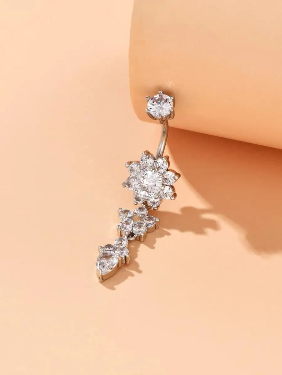 Anello da ombelico floreale pendente con pietre di zirconia cubica per donna e uomo, gioiello per il corpo in stile punk, regalo per la mamma