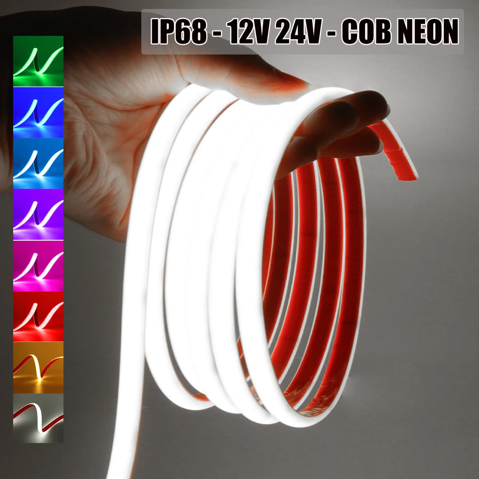 Striscia LED COB Impermeabile IP68 320 LED/M Giallo/Rosa/Rosso/Bianco/Blu/Verde per Decorazione Esterna Giardino Nastro LED Flessibile 12V 24V
