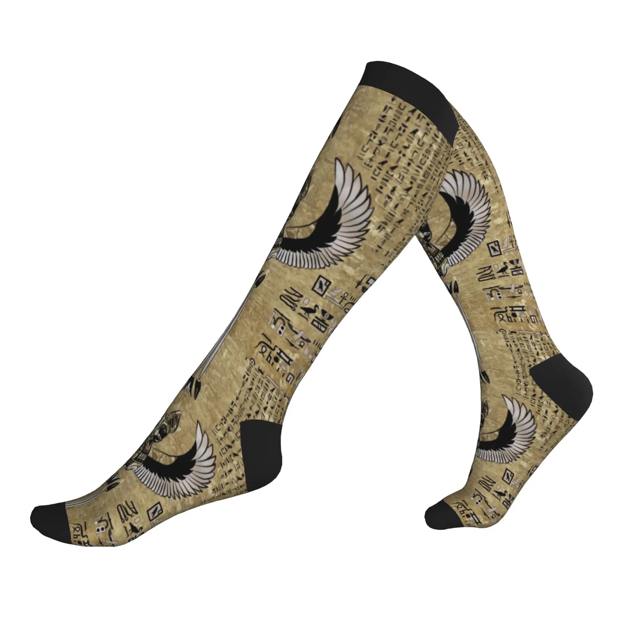 Fashion Hieroglyphs Bastet Socks Women Men Warm 3D Print Egyptian Goddess Sports Football Sports Compression Socks