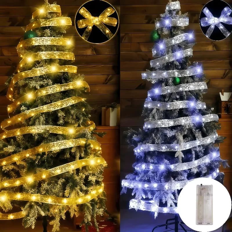 Battery Box Christmas Decorative Ribbon Light (Without Battery), Christmas Tree Ribbon Fairy String Light, DIY Light Strip