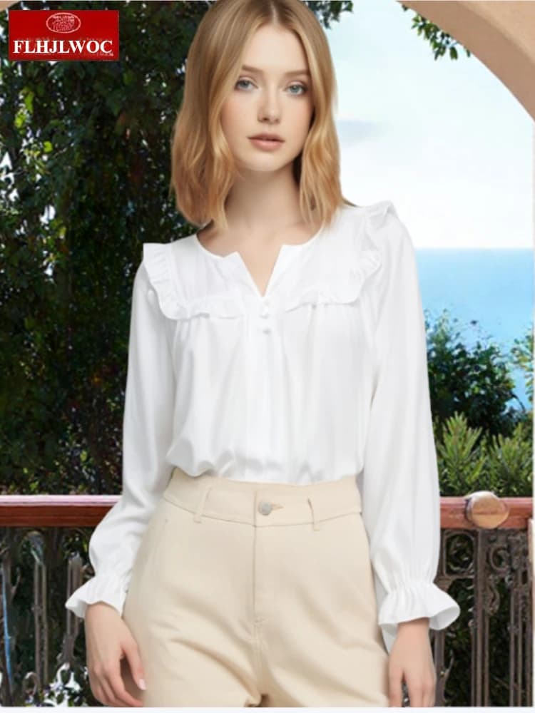 Cute Sweet T-shirts and blouses Short New Design 2025 Women's Style Preppy Japan Girls Sleeved Ruffles Edge Trim Casual Shirts White Shirts