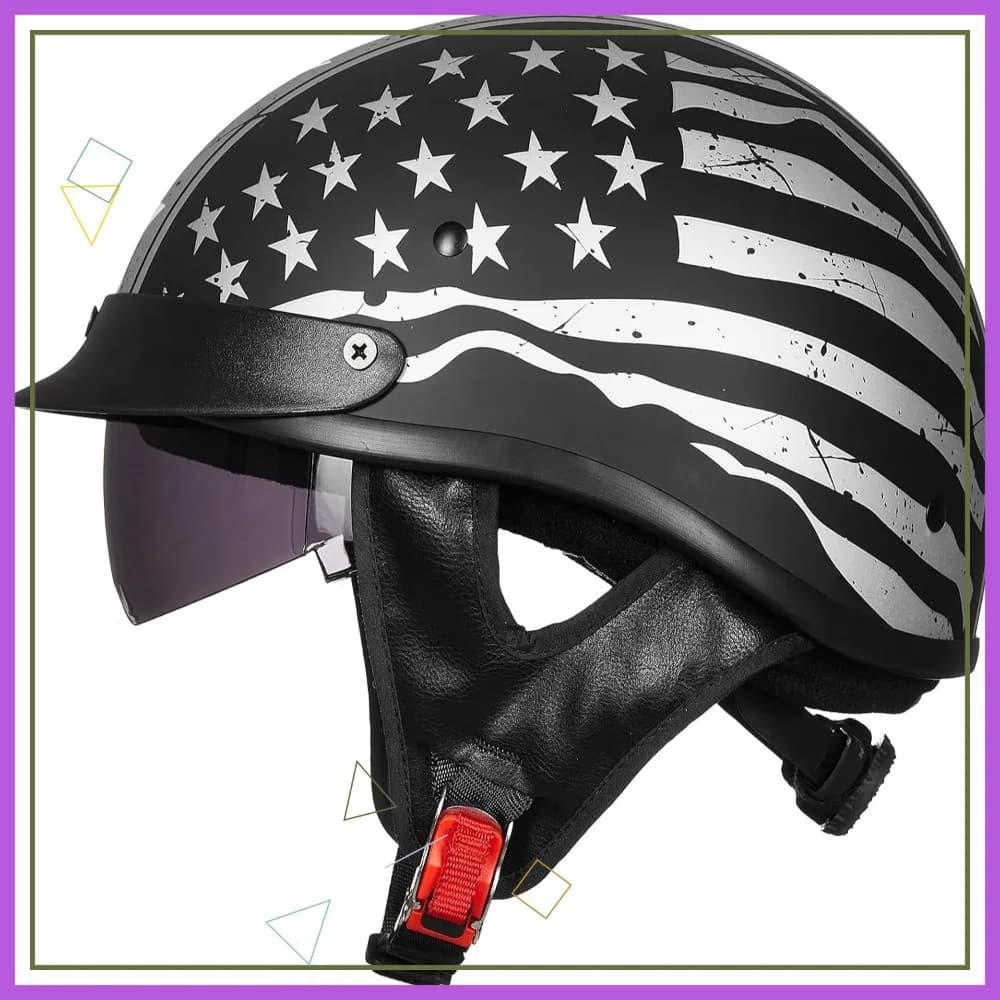 Casco Moto Aperto ILM con Visiera Parasole e Fibbia a Sgancio Rapido, Omologato DOT per Uomo e Donna, Design Bandiera Patriottica