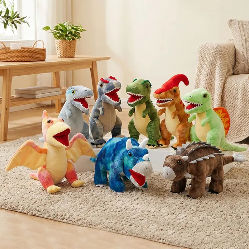Peluche di Dinosauro 25cm, Adorabile Pupazzo di Parasaurolophus, Velociraptor, Pterosauro, Tirannosauro Rex, Giocattolo Cartoon