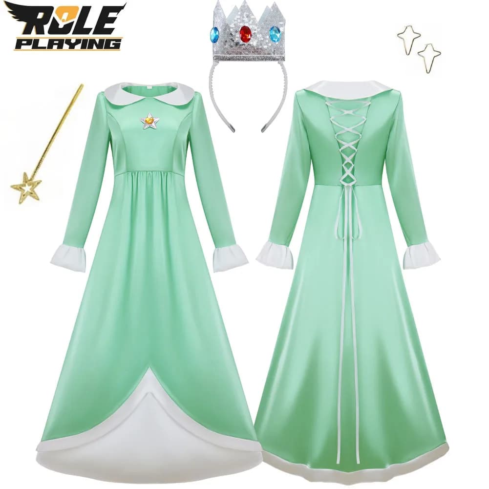 Daisy Princess Costume for Women, Fantasy Dress with Crown, Earrings, Magic Box, Games Dress, Halloween and Carnival Clothing