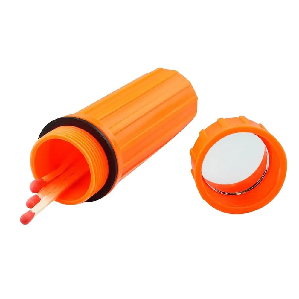 Scatola porta fiammiferi impermeabile 3-IN-1 arancione con specchio di segnalazione e accendifuoco - CCH6-1