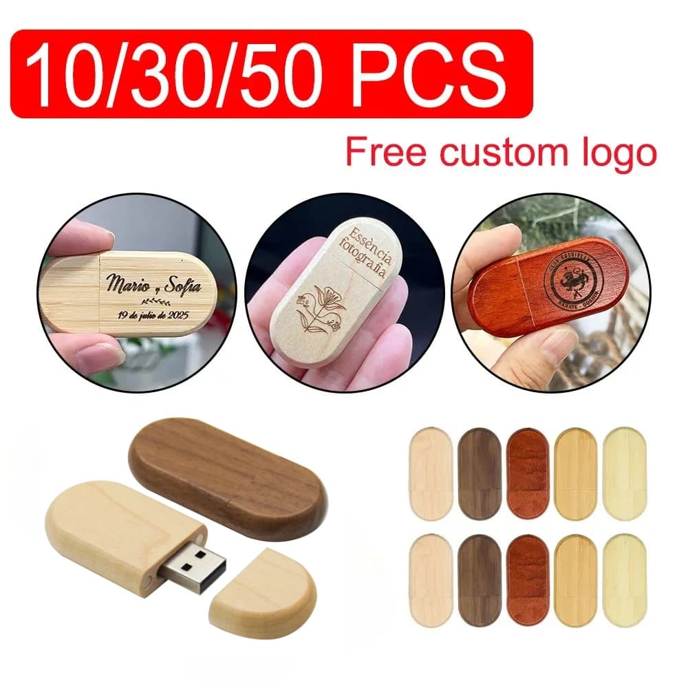 Lotto da 10/30/50 pezzi, chiavetta USB in legno personalizzabile con logo, 4GB 8GB 16GB 32GB 64GB 128GB, USB 2.0, regalo di nozze