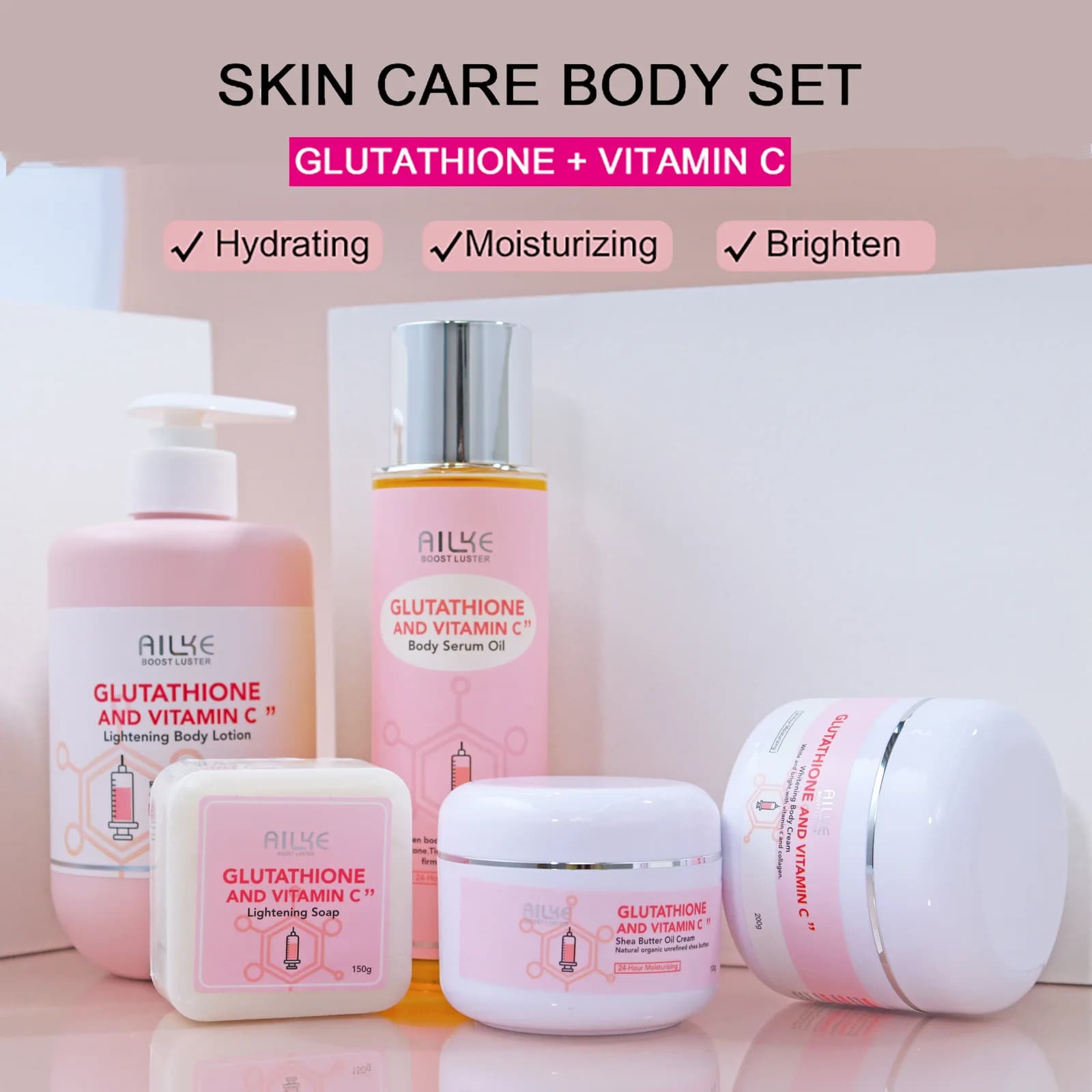 AILKE Whitening Remove Black Macchie Lotion For Face Skin Care Cream Hydrating Body Glutathione Vitamin C Black Skin Face New Set