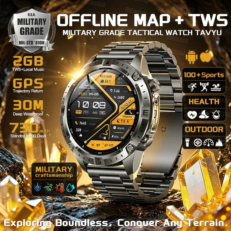 Nuovo Smartwatch GPS con Mappe Offline, Impermeabile fino a 30 Metri, Memoria 2GB, Chiamate Bluetooth, 100+ Modalità Sportive, Orologio Fitness per Uomo 2026