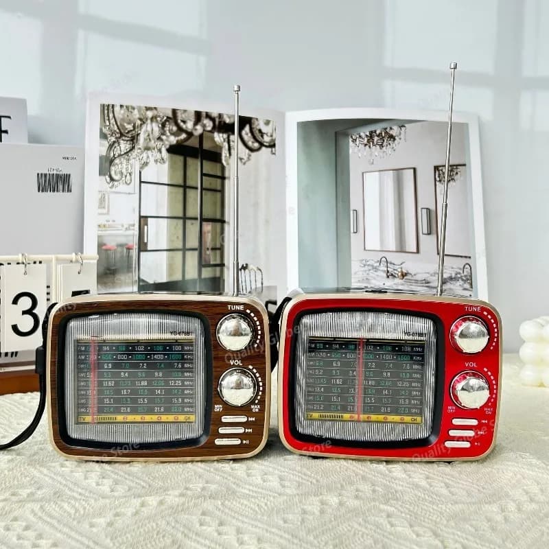 Retro Classic TV Model Radio Music Box Mini Portable Multi-band Card Radio Built-in Speakers Support Bluetooth USB Drive TF Play