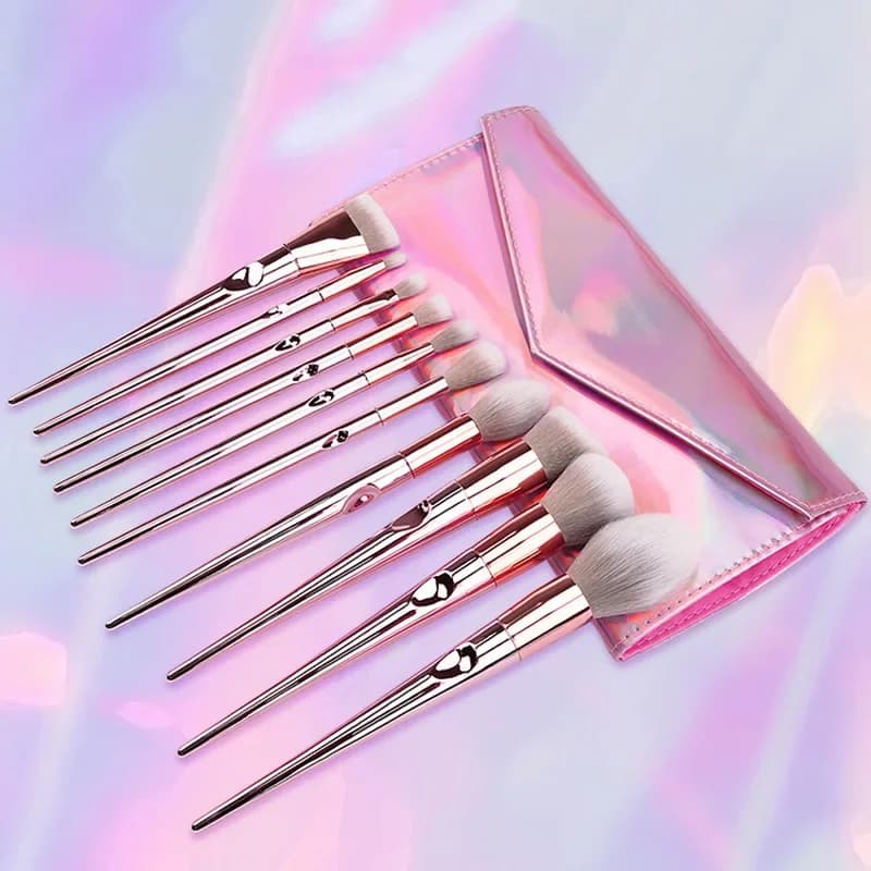 10 pz/set Champagne Pennelli Per Trucco Set per Fondotinta Cosmetico In Polvere Blush Ombretto Kabuki Miscelazione Make Up Brush Strumento di Bellezza