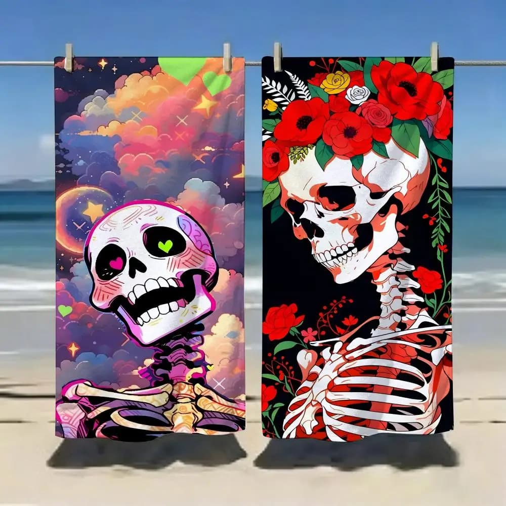 Cute Gothic Pretty Skull Print Towel Microfiber soft Beach Towel for Travel Fitness Sauna Bathing Camping