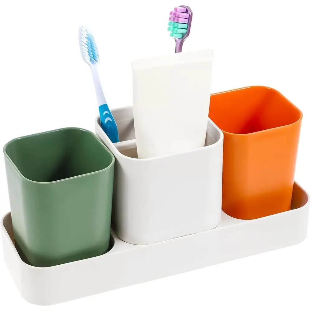 Toothbrush Holder, Bathroom Organizer Storage Set with 2 Cups, Kids Electric Toothbrush Holder, Bathroom Accessories Storage for