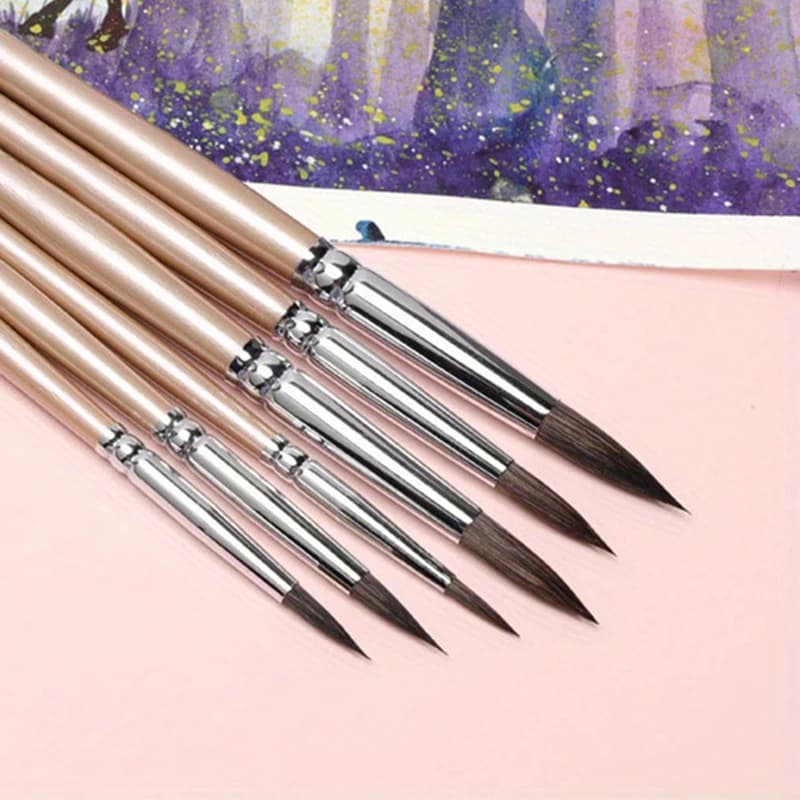 6pcs High-Quality Brushes, Circular Pointed Watercolor Brush Set, Beginner Student Drawing Brushes, Acrylic Watercolor Brushes