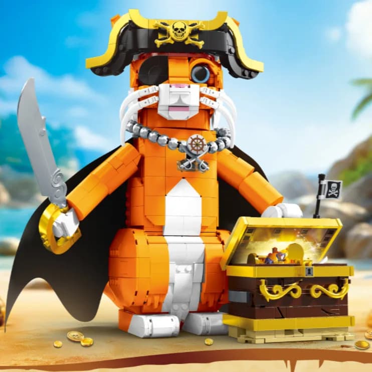 Set di Costruzioni a Tema Animali da Film Fiabeschi, Mattoncini Cartoon Gatto Pirata, Modellini Educativi per Bambini, Regali