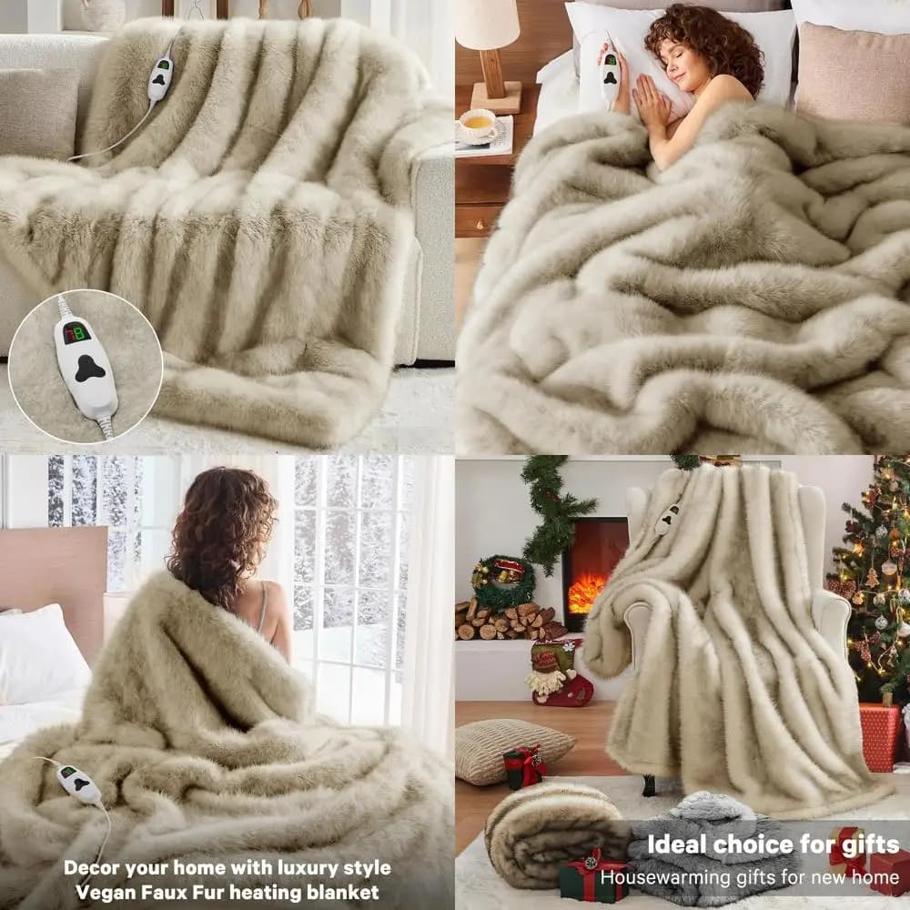 Coperta Elettrica di Lusso 50x60 in Finta Pelliccia con 10 Livelli di Calore e Spegnimento Automatico dopo 8 Ore