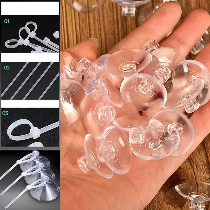 Accessori per Acquario: Clip a Nastro con Ventosa, Ganci a Ventosa, Fascette Regolabili per Piante, Fissaggio Muschio e Nido Gamberetti
