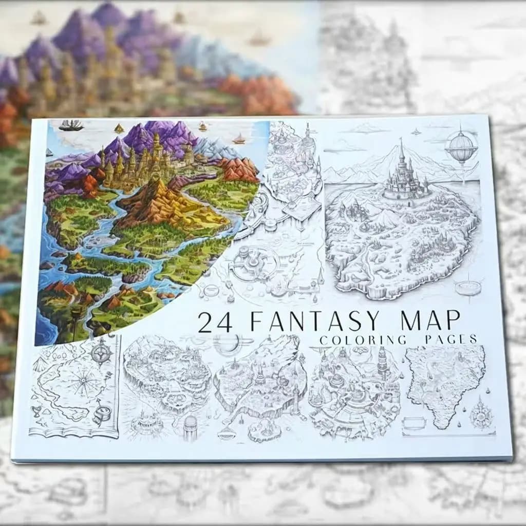 A4 Fantasy Map Coloring Book Thick Anti-Bleed Stress Relief Drawing Colouring Notebook For Adults Teens Wholesale