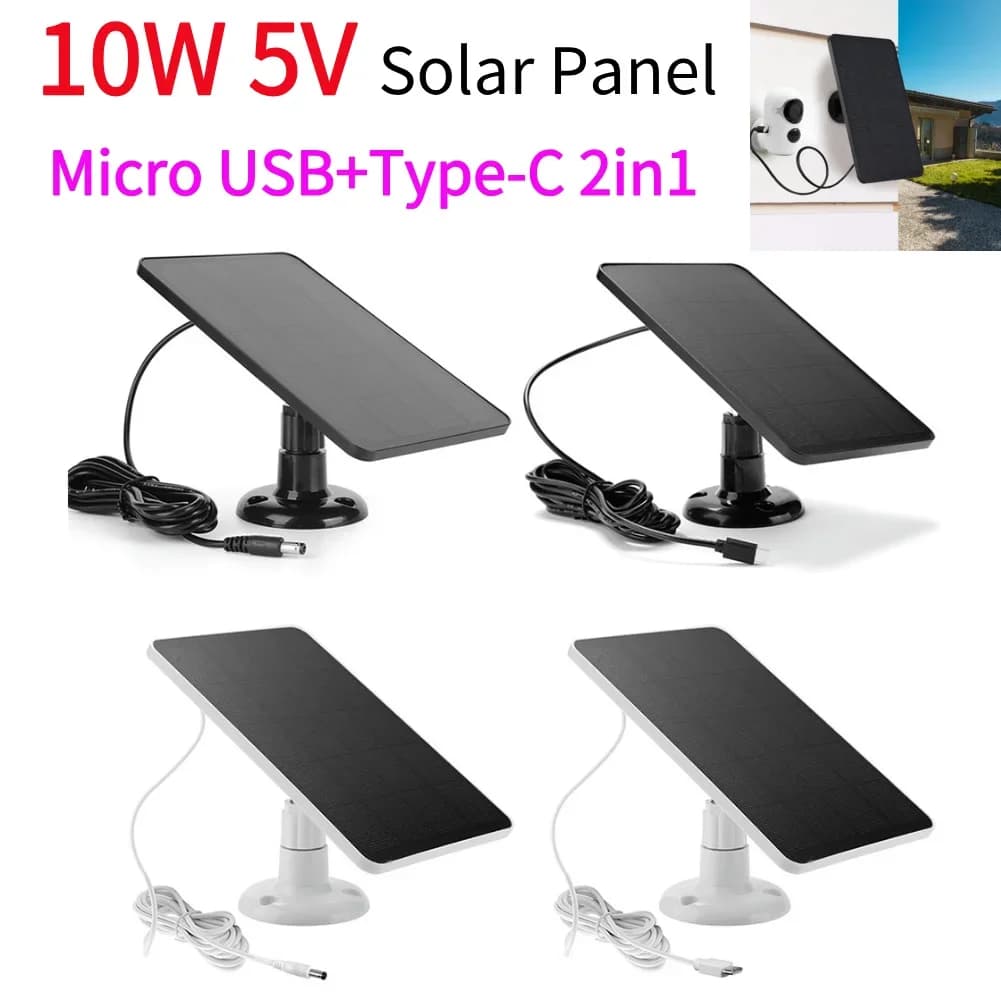 10W 5V Solar Panel Outdoor Security Camera IP65 Waterproof Solar Charger Wall Mount Solar Panel With Micro USB+Type-C 2in1 Port