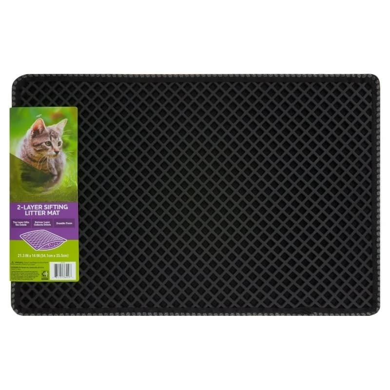 Tappetino per lettiera per gatti a 2 strati, nero, 21,3" x 14"
