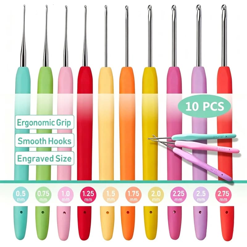 8/10/12Pcs Small Size Crochet Hooks Ergonomic Handle Crochet Hook Needles For Arthritic Hands Thread Crochet Steel Lace Hooks