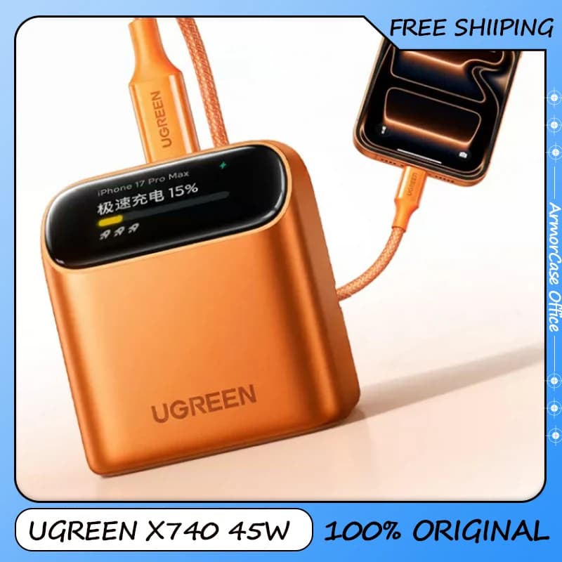 UGREEN X740 45W GaN Fast Charger with 45° Angled TFT Smart Display - PD3.0 PPS USB-C Foldable Plug for iPhone Xiaomi
