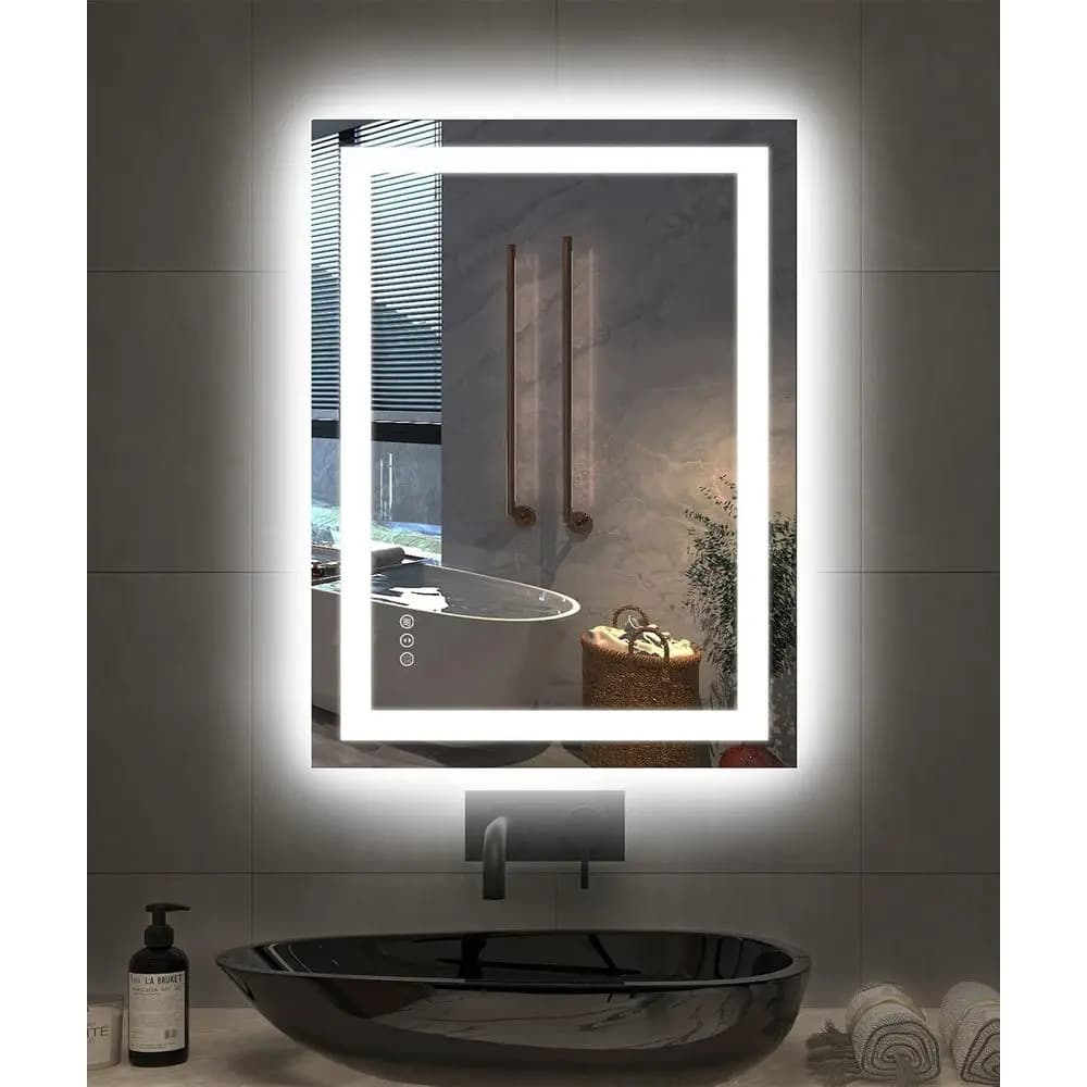 Specchio LED da Bagno 24"X32" con Luci, Illuminazione Frontale e Retroilluminazione, Dimmerabile, Antiappannamento, Vetro Temperato Infrangibile, Memoria, 3