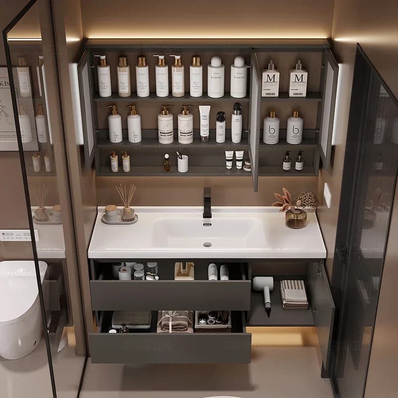 Organizzatore di stoccaggio Specchi da bagno con armadio Lavandino da bagno Armadio da bagno Scaffale in legno per lavatrice