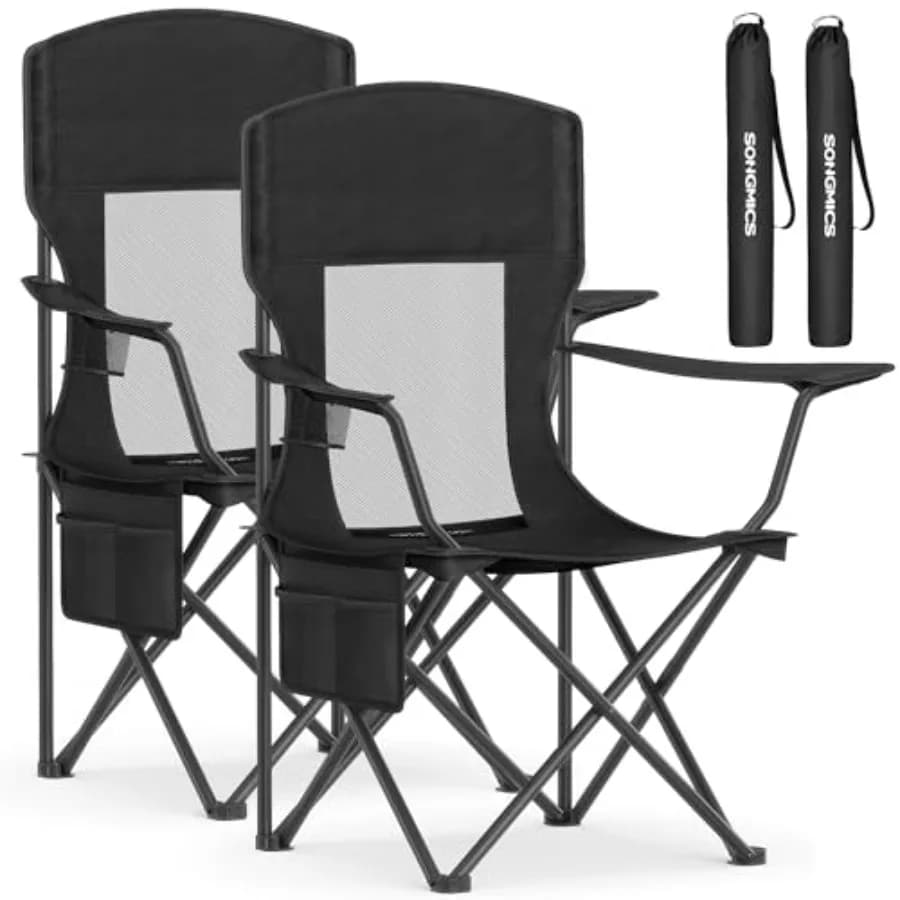 zz-2 Pack Breathable Camping Chairs, 330 lb Capacity Foldable Outdoor Chairs, High Back, Adjustable Armrests and Cup Holder, fo